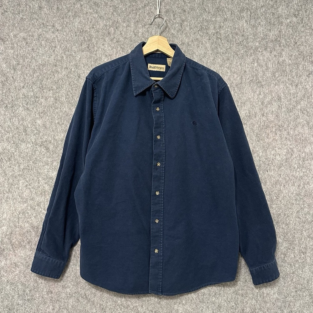 Ruff Hewn Men's Button Up Shirt Navy Blue Long Sleeve 100% Cotton Size Large